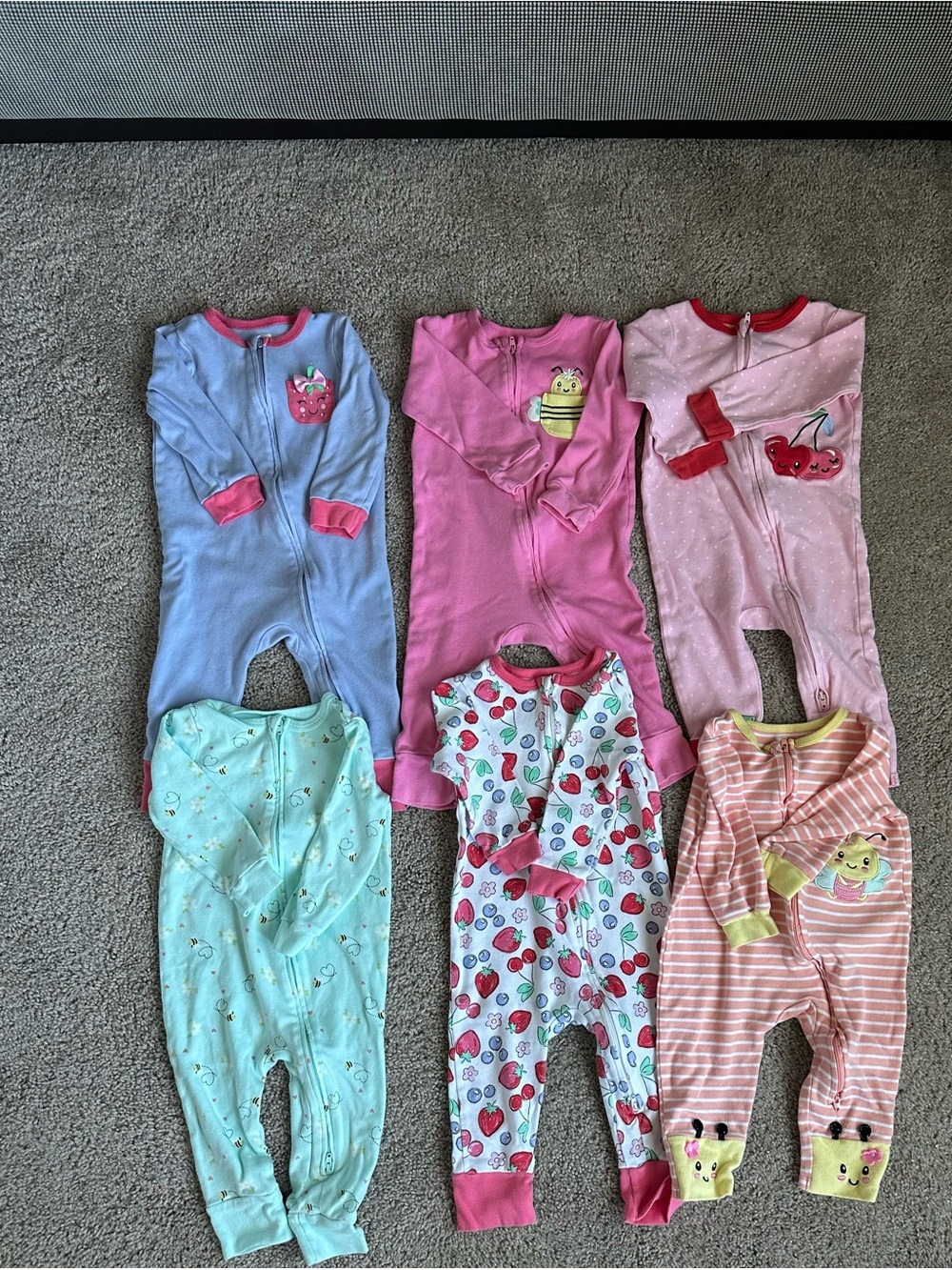 Baby Girl Sleep & Play Footie Pajamas Bundle Fruit Bee 18 Months